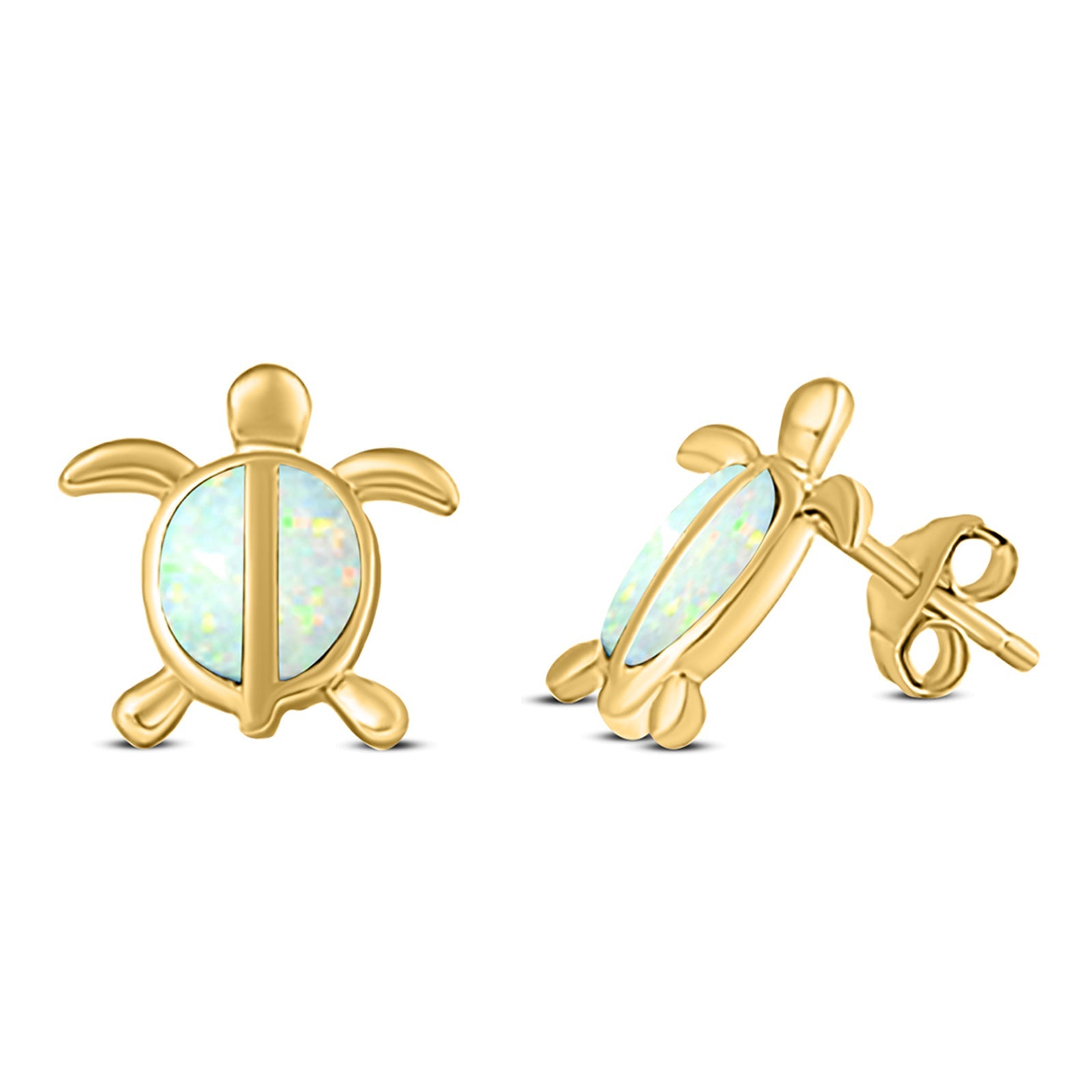 Turtle Stud Earring Created Opal Solid 925 Sterling Silver (14mm)