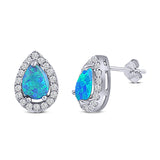 Halo Teardrop Bridal Pear Stud Earring Created Opal Solid 925 Sterling Silver (13mm)