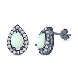 Halo Teardrop Bridal Pear Stud Earring Created Opal Solid 925 Sterling Silver (13mm)