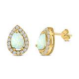 Halo Teardrop Bridal Pear Stud Earring Created Opal Solid 925 Sterling Silver (13mm)