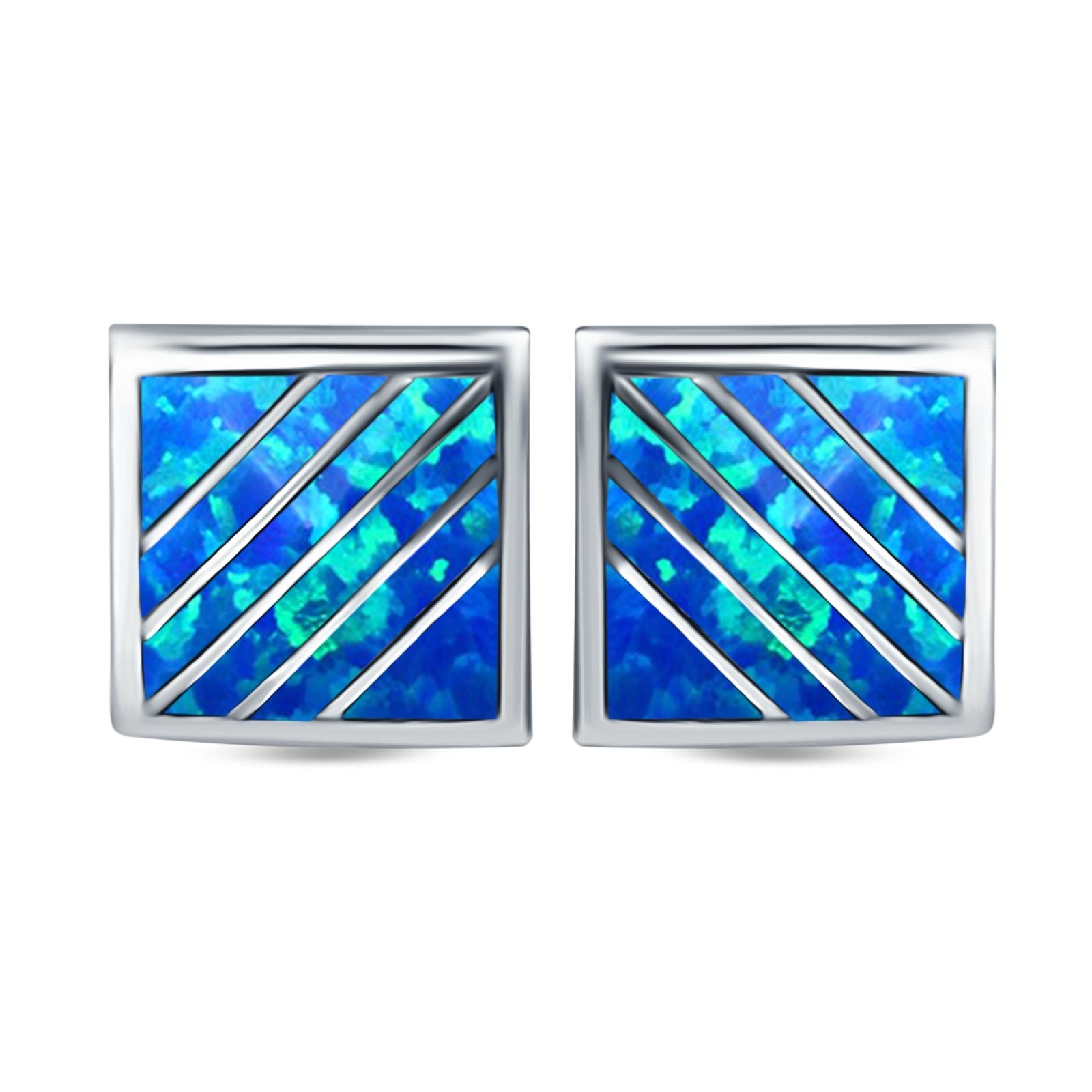 Stud Earring Square Shape Lab Created Opal 925 Sterling Silver (13mm)