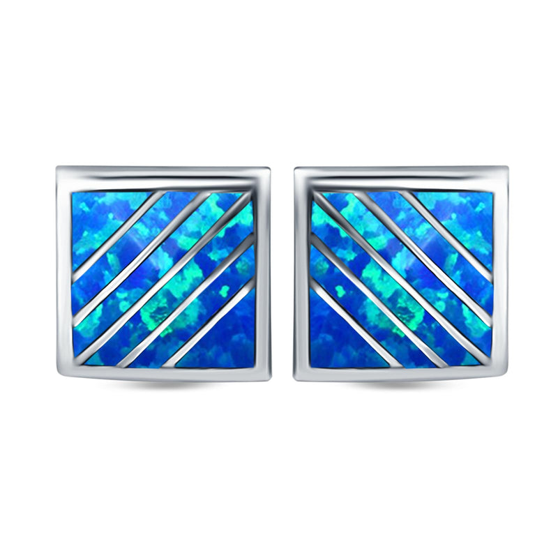 Stud Earring Square Shape Lab Created Opal 925 Sterling Silver (13mm)