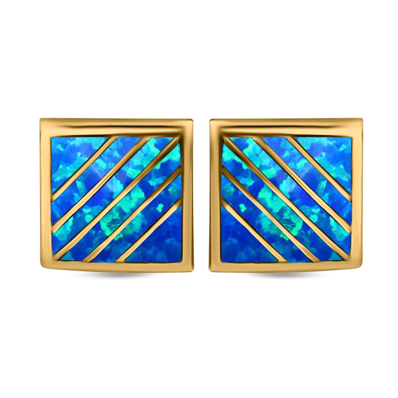 Stud Earring Square Shape Lab Created Opal 925 Sterling Silver (13mm)