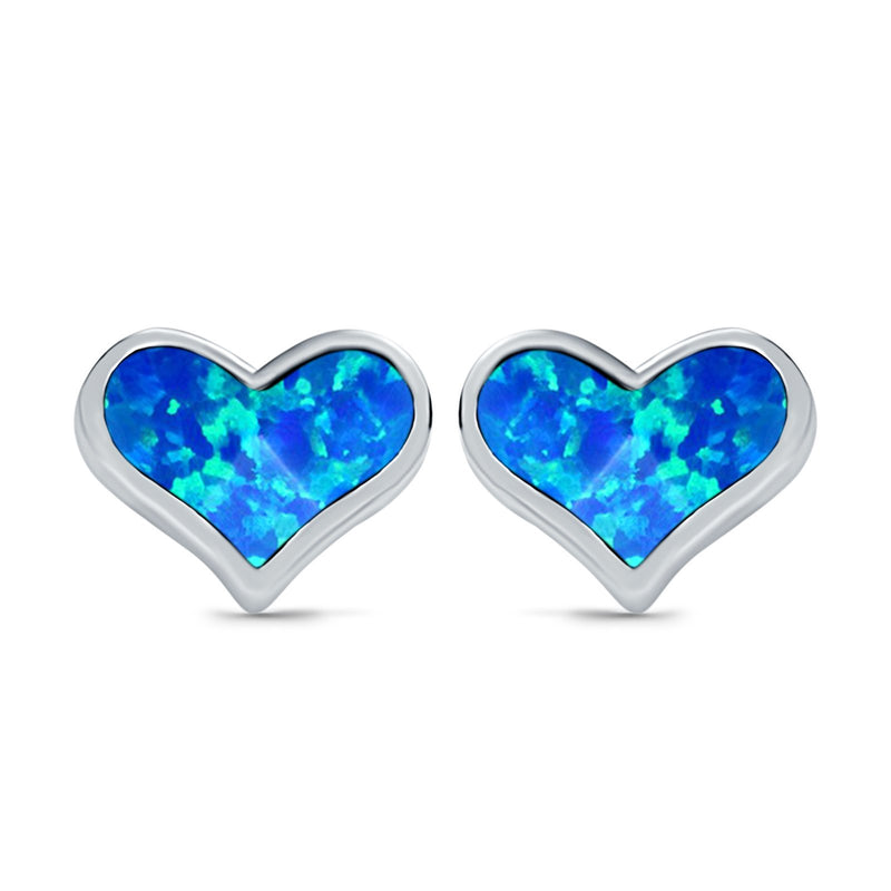 Heart Stud Earrings Created Opal 925 Sterling Silver (10mm)