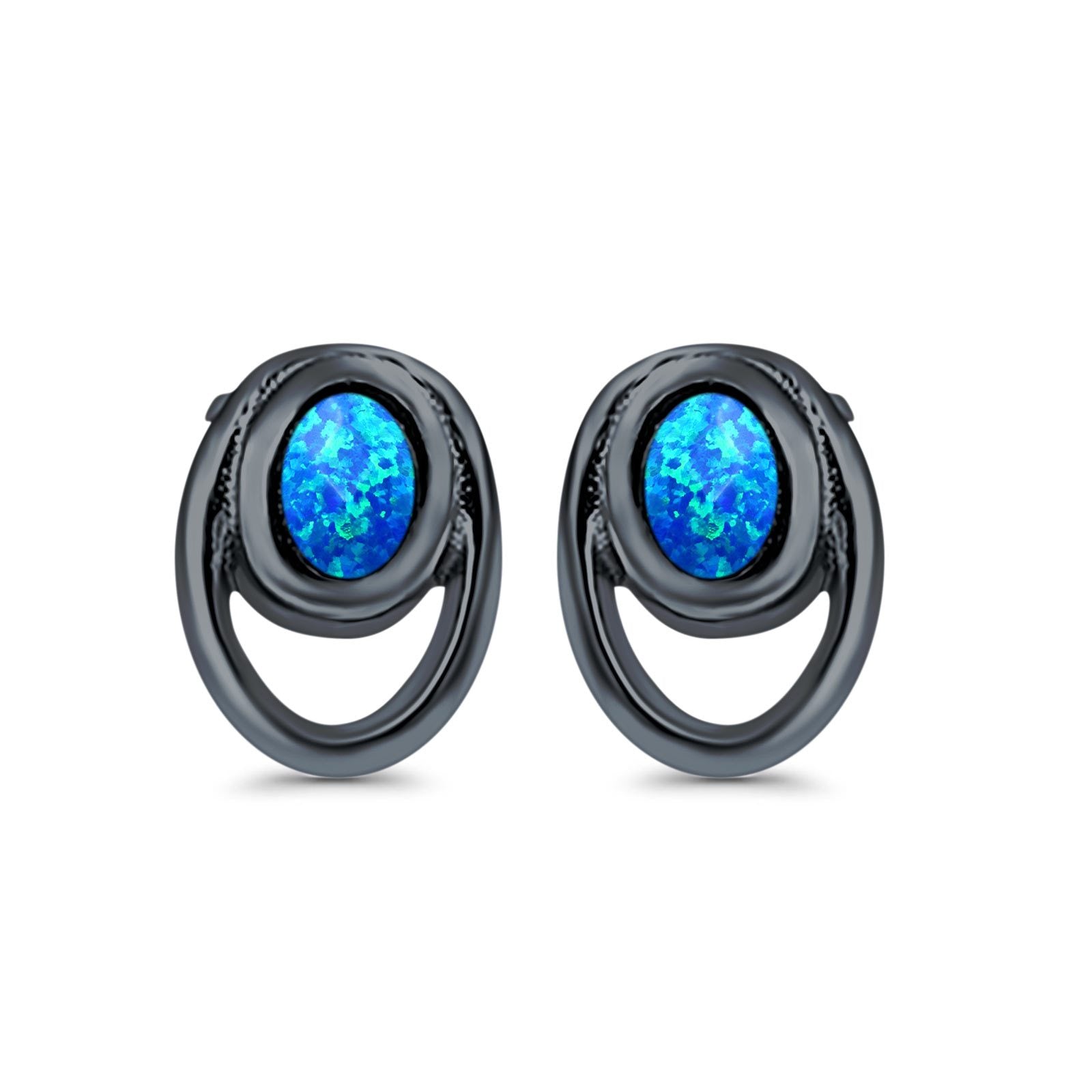 Stud Round Earrings Created Opal 925 Sterling Silver (8mm)