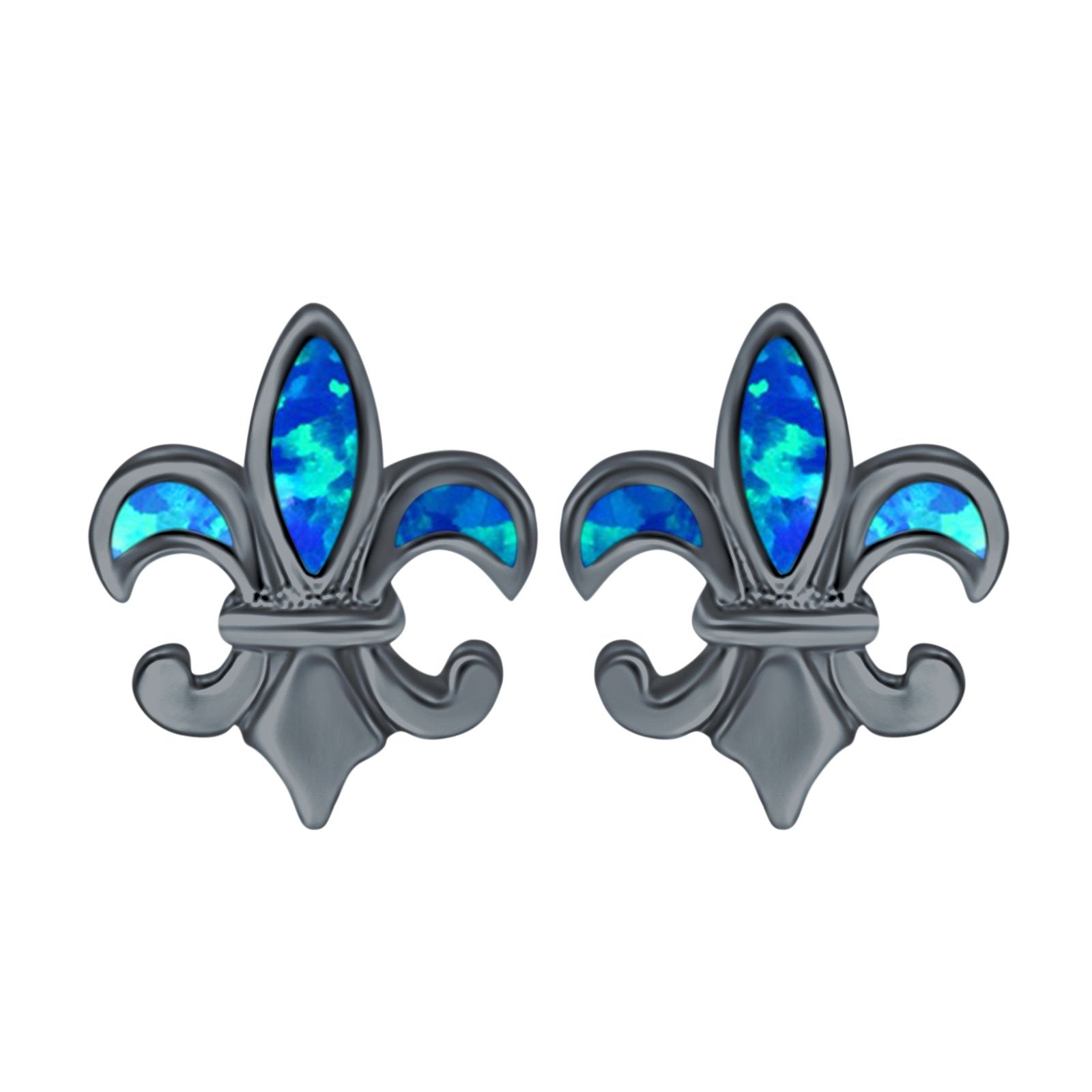 Fleur de lis Stud Earring Lab Created Opal 925 Sterling Silver (16mm)