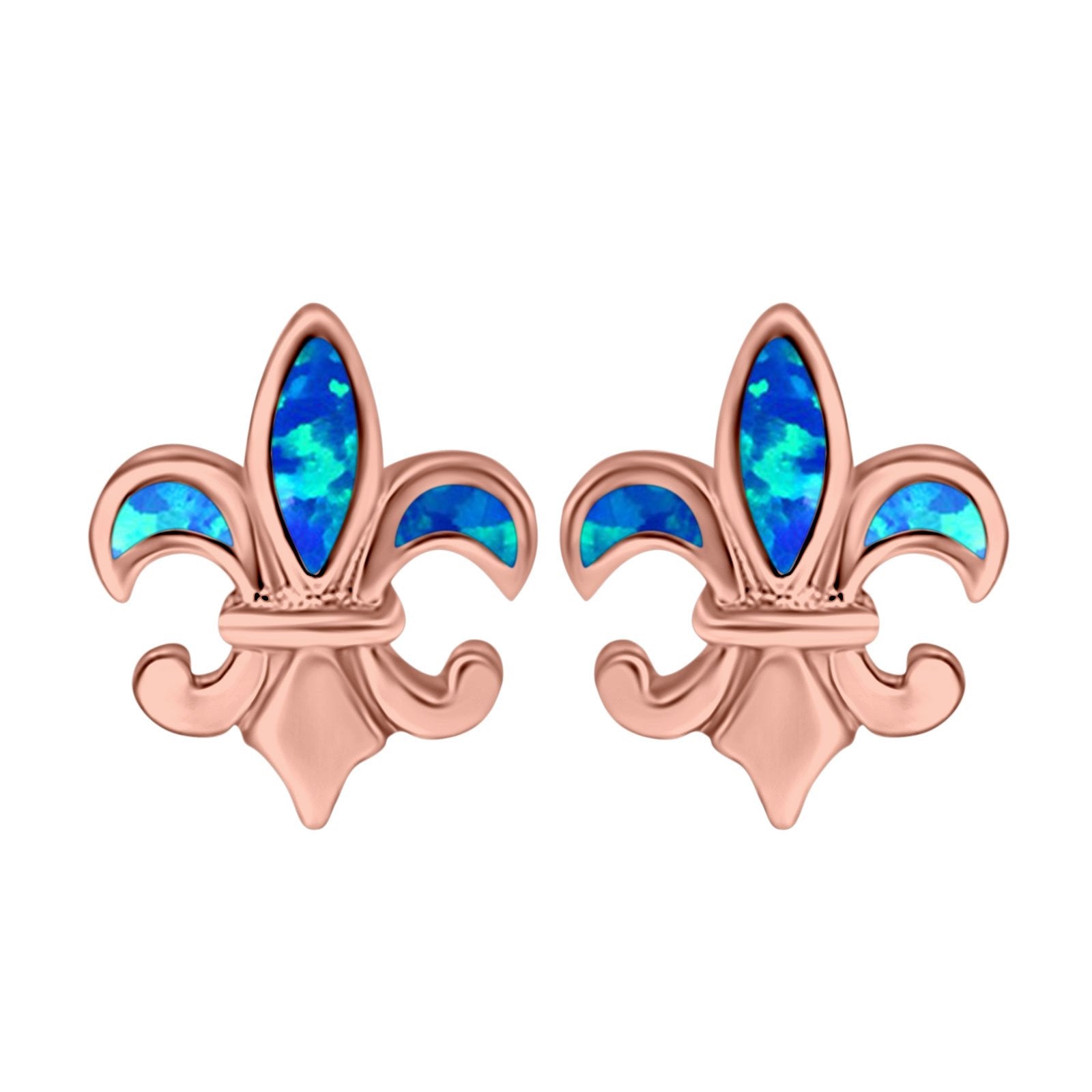 Fleur de lis Stud Earring Lab Created Opal 925 Sterling Silver (16mm)