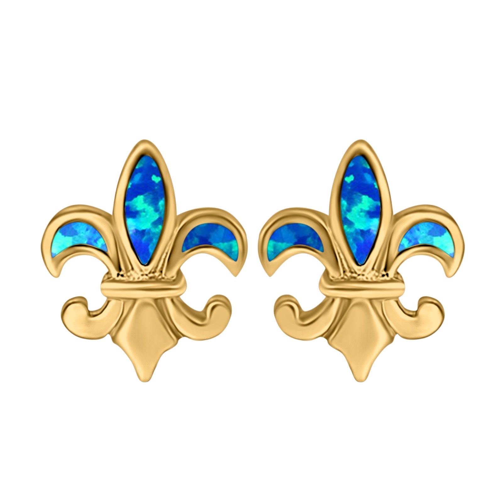 Fleur de lis Stud Earring Lab Created Opal 925 Sterling Silver (16mm)