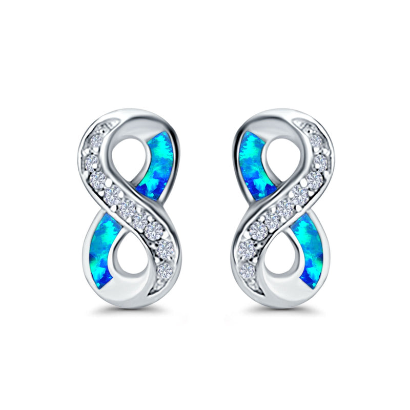 Infinity Stud Earrings Lab Created Opal 925 Sterling Silver (15mm)