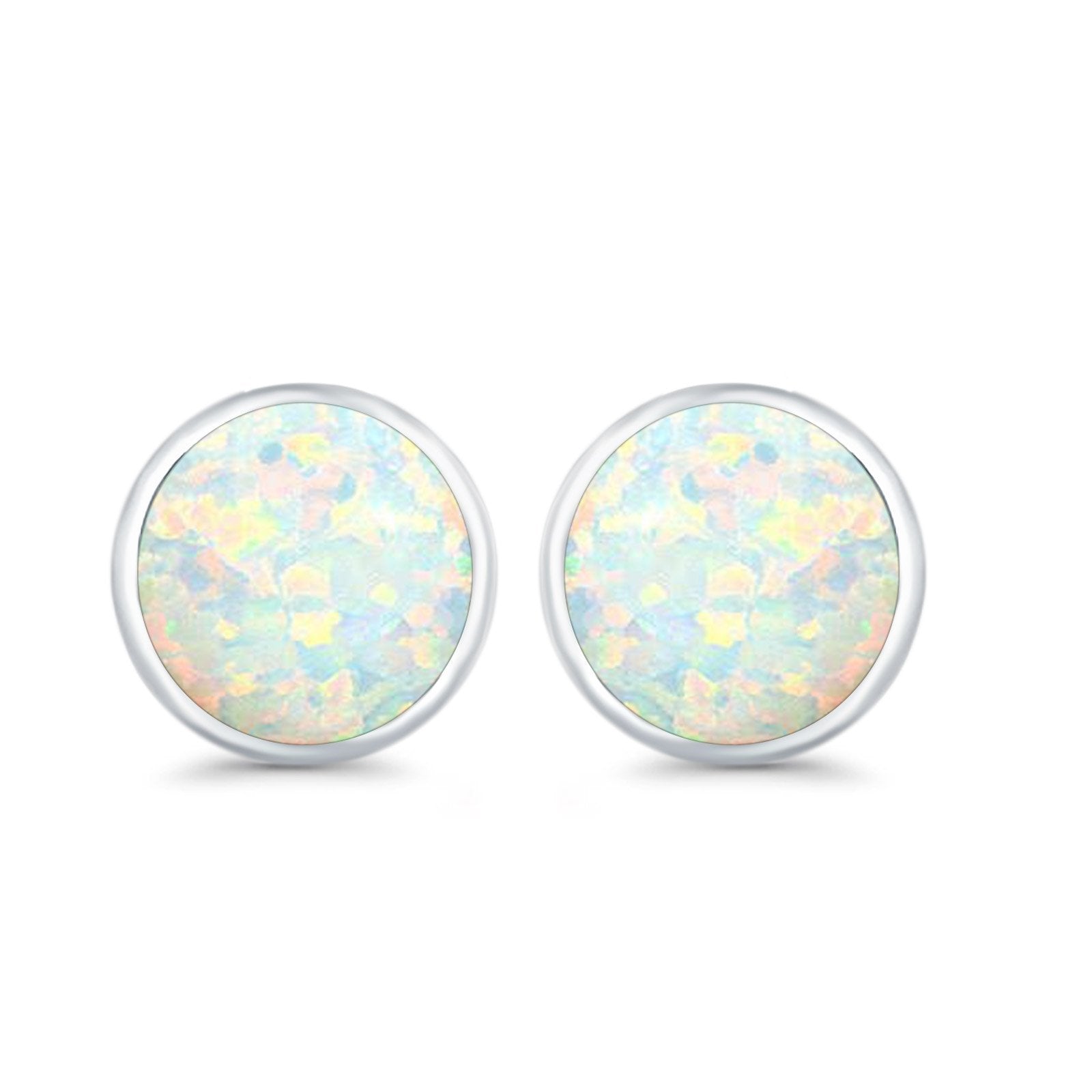 Stud Earrings Lab Created Opal 925 Sterling Silver (14mm)