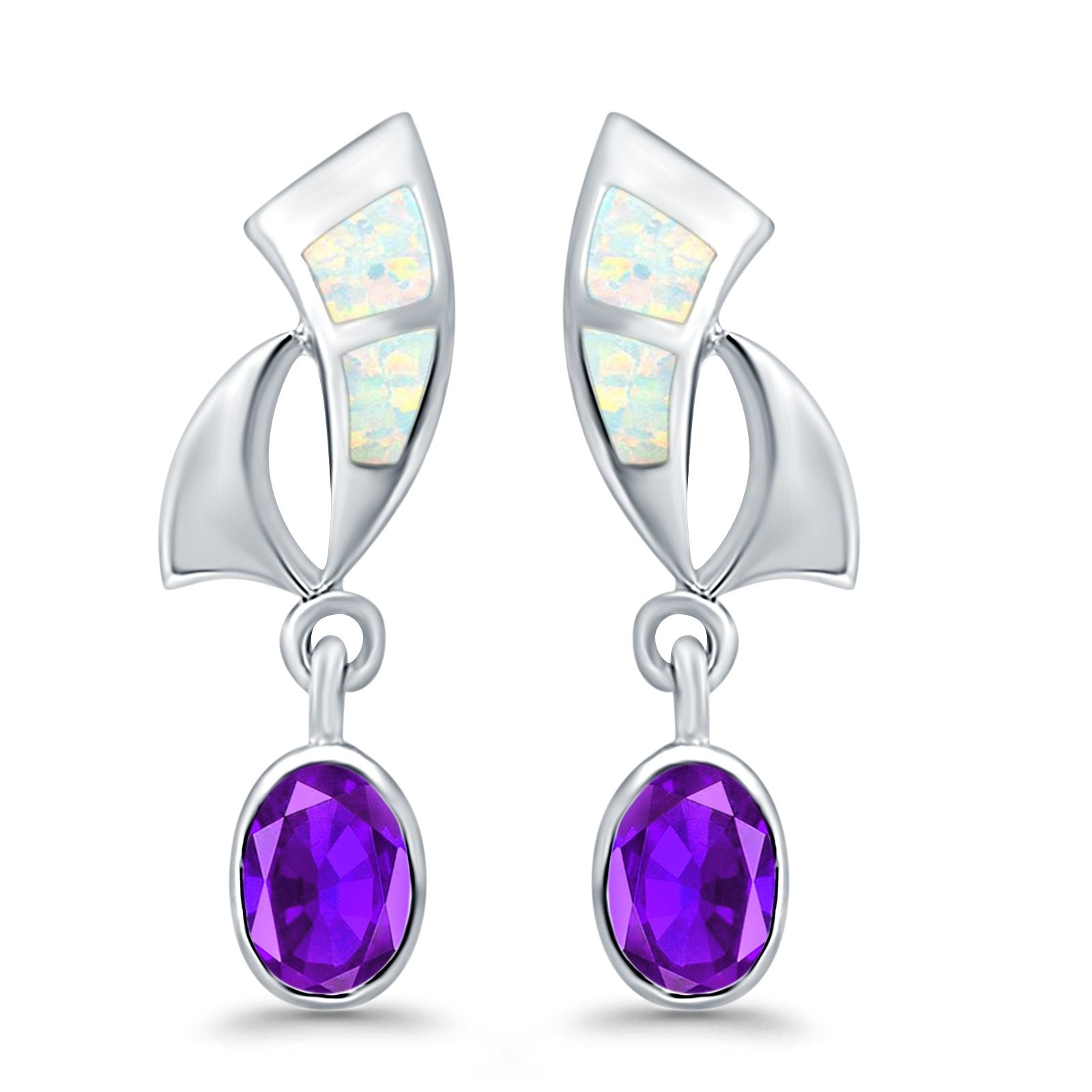 Stud Earrings Lab Created Opal Oval Simulated Amethyst 925 Sterling Silver (24mm)
