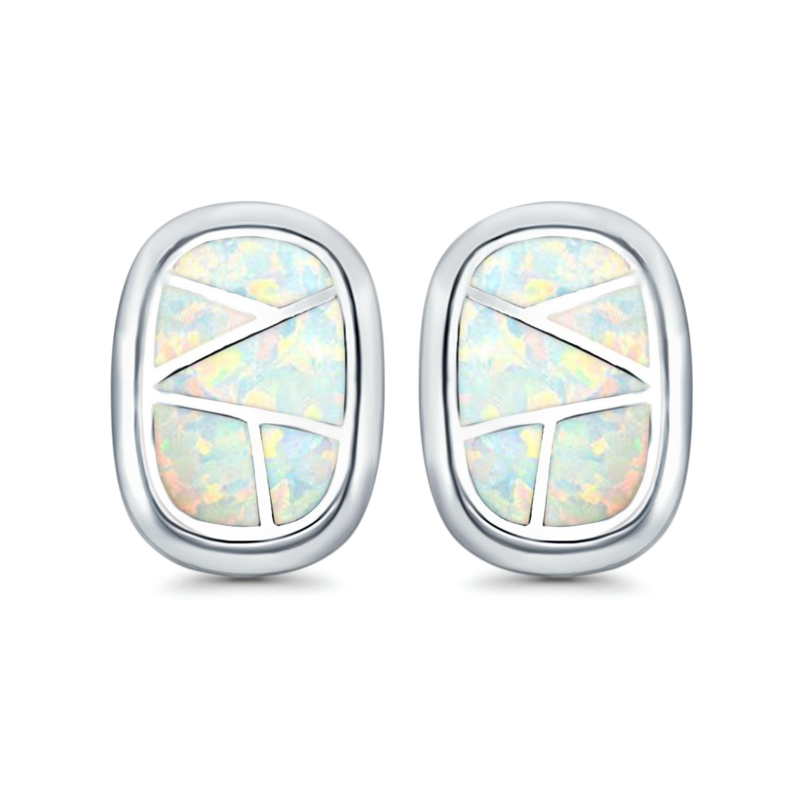 Stud Earrings Lab Created Opal 925 Sterling Silver (18mm)