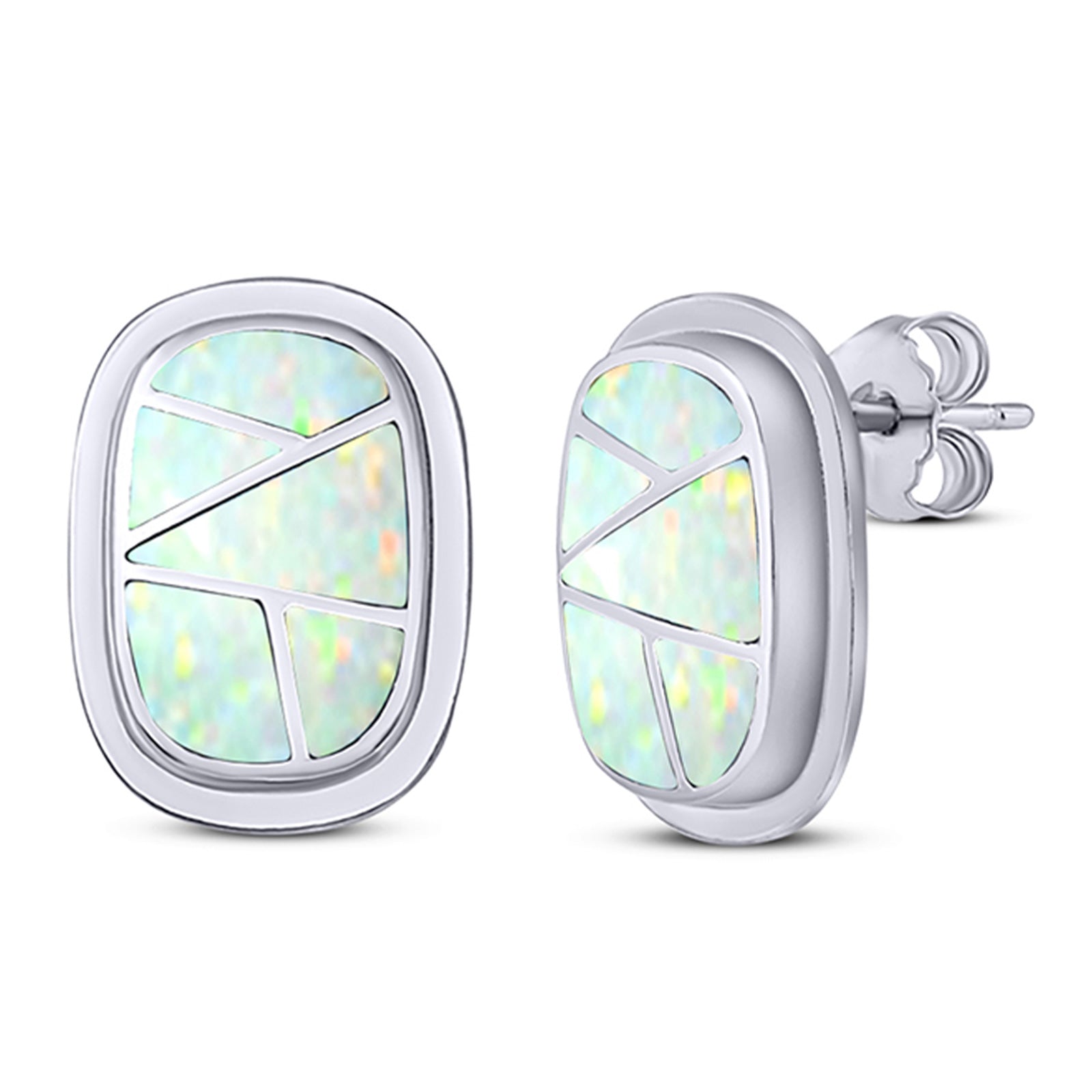New Style Irregular Shape Stud Earring Created Opal 925 Sterling Silver (18mm)