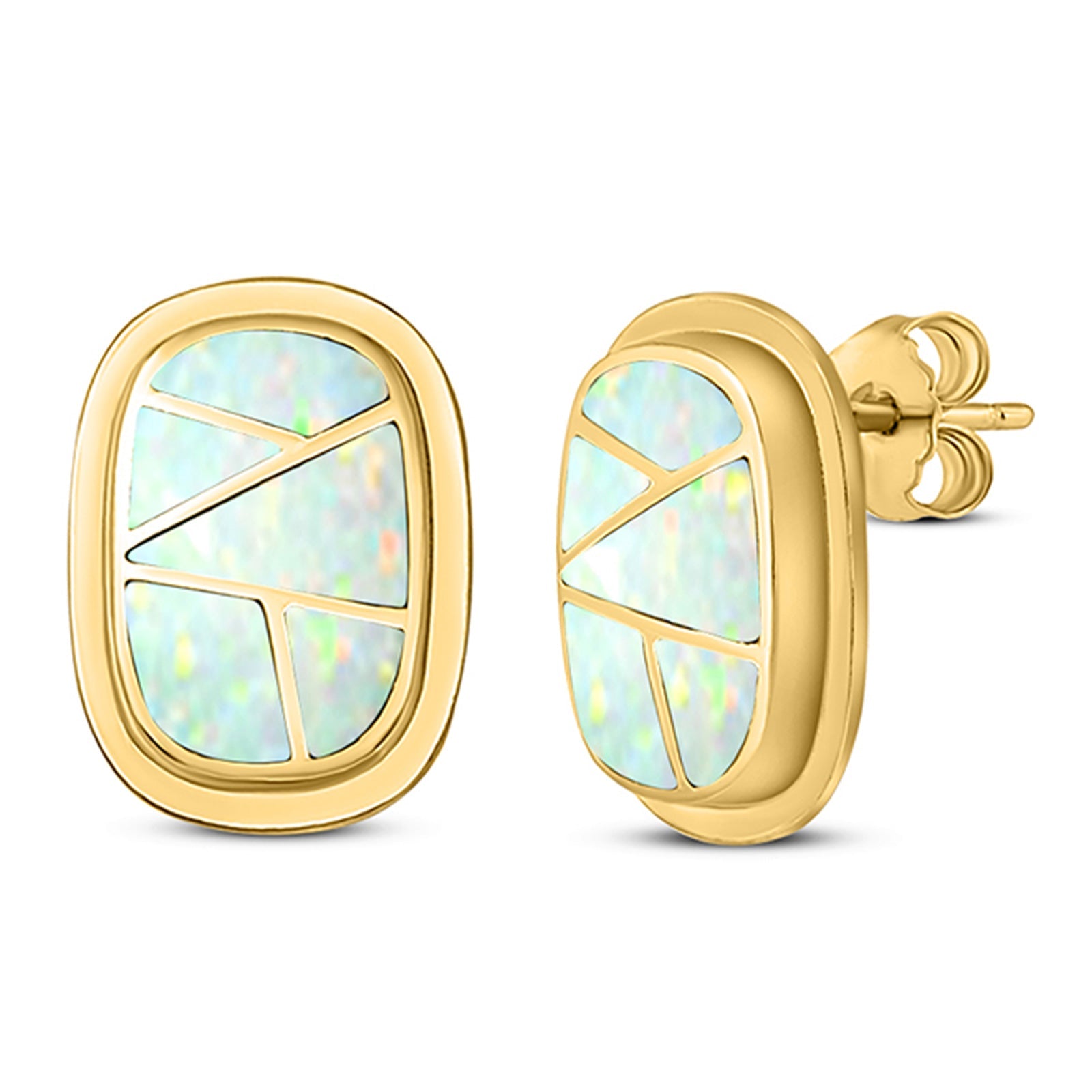 New Style Irregular Shape Stud Earring Created Opal 925 Sterling Silver (18mm)