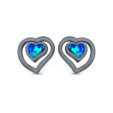 Heart Stud Earrings Lab Created Opal 925 Sterling Silver (11mm)