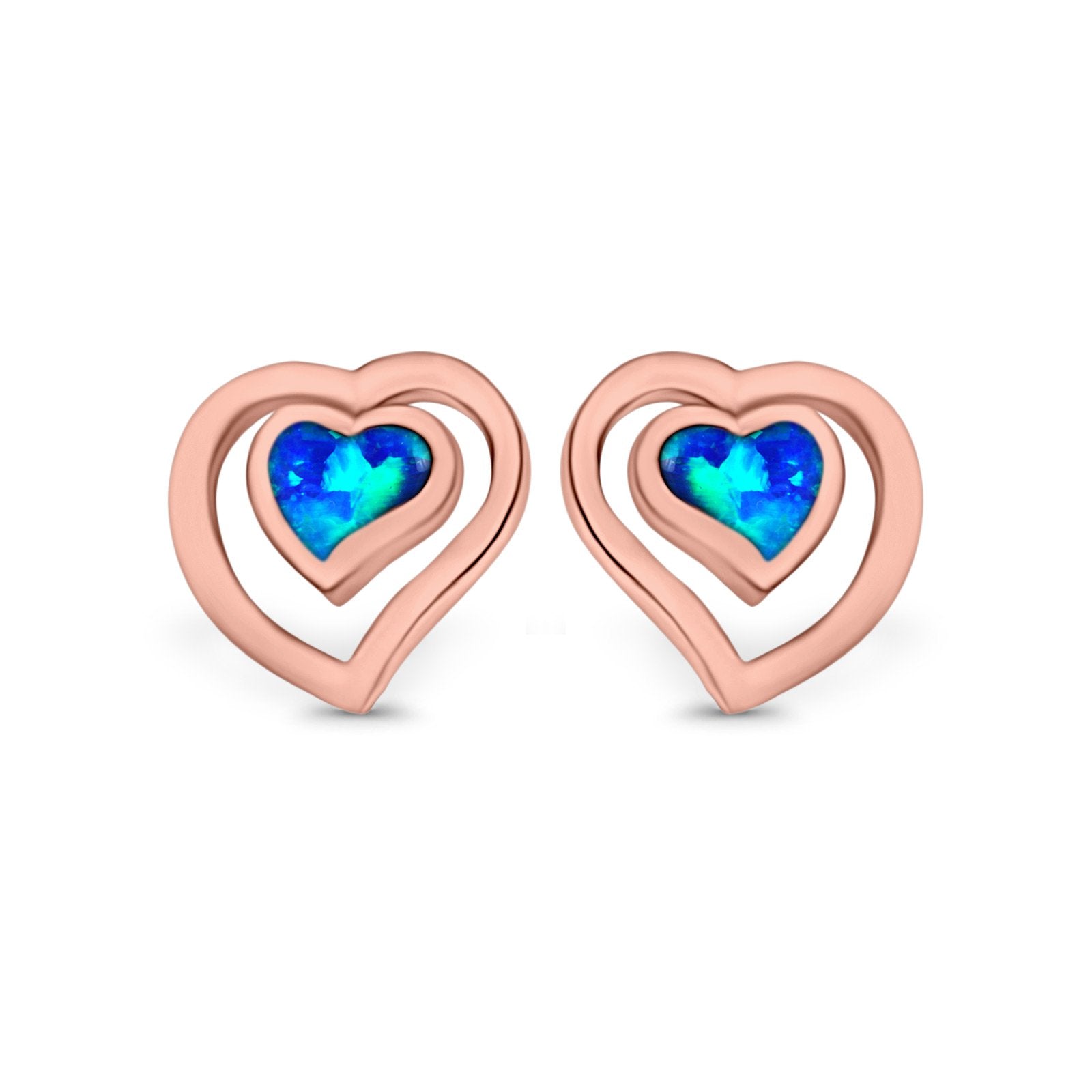 Heart Stud Earrings Lab Created Opal 925 Sterling Silver (11mm)