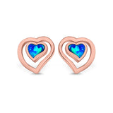 Heart Stud Earrings Lab Created Opal 925 Sterling Silver (11mm)