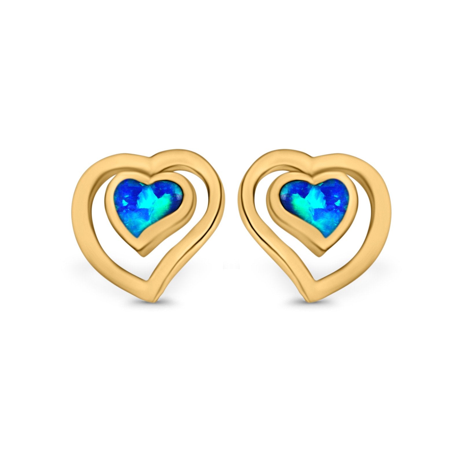 Heart Stud Earrings Lab Created Opal 925 Sterling Silver (11mm)