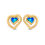 Heart Stud Earrings Lab Created Opal 925 Sterling Silver (11mm)