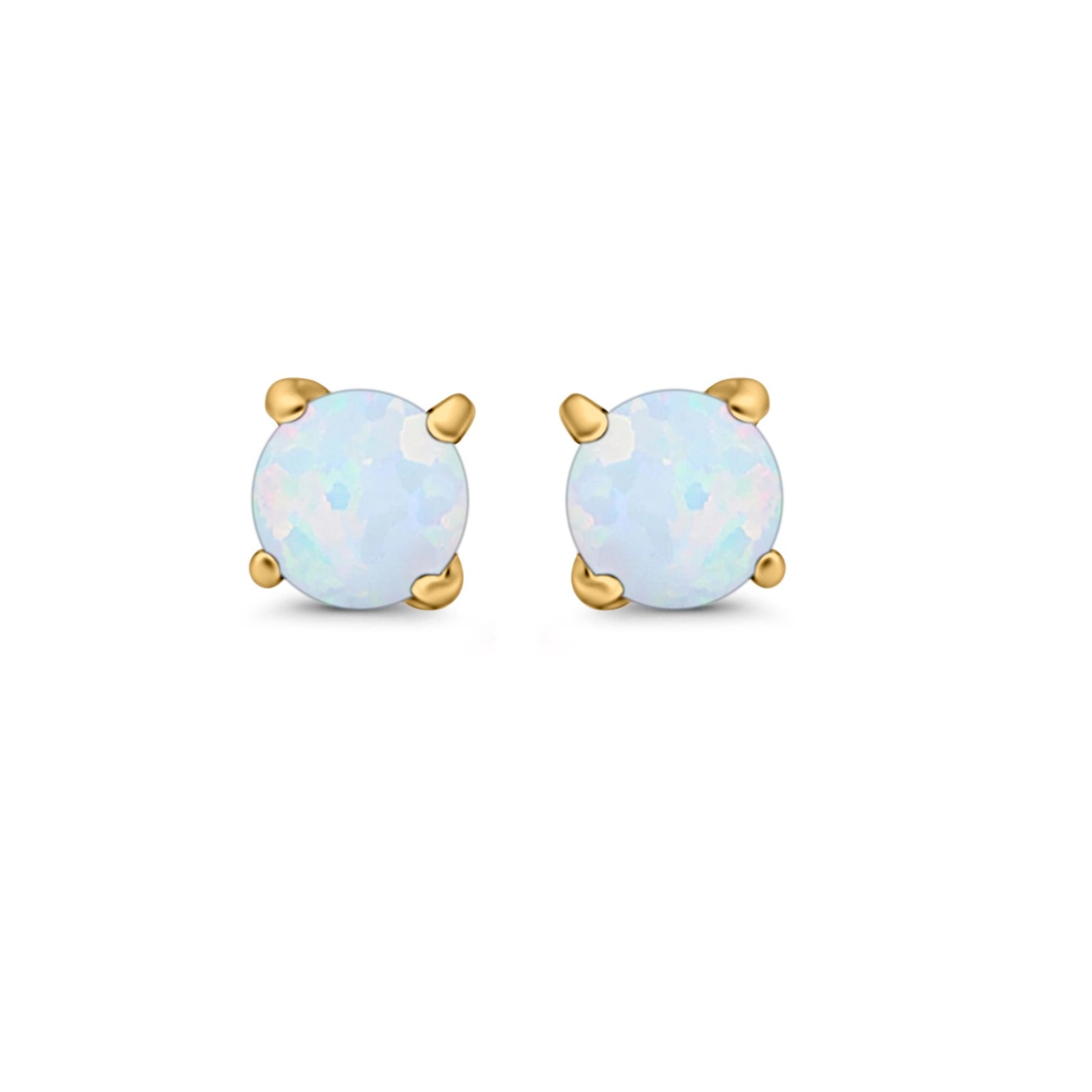 Round Stud Earrings Lab Created Opal 925 Sterling Silver (7mm)