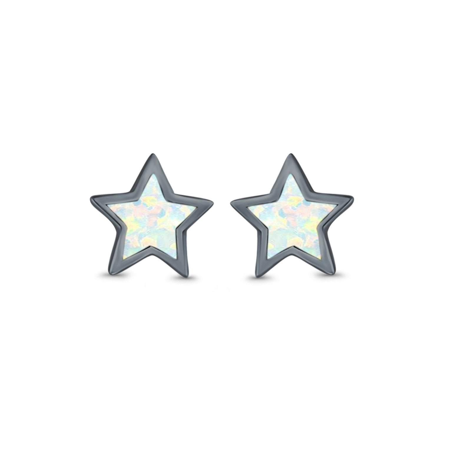Stud Earrings Lab Created Opal 925 Sterling Silver (5mm)