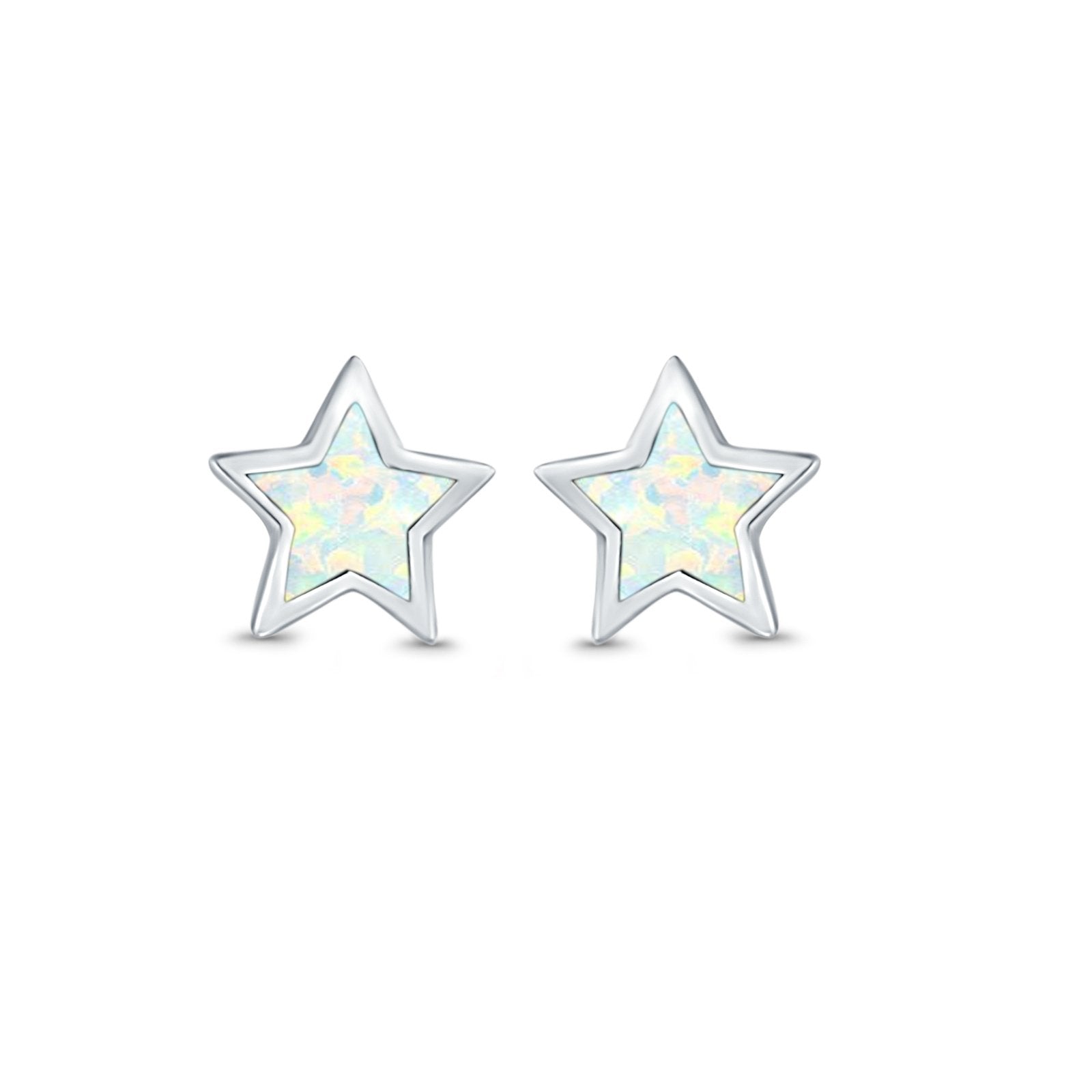 Stud Earrings Lab Created Opal 925 Sterling Silver (5mm)