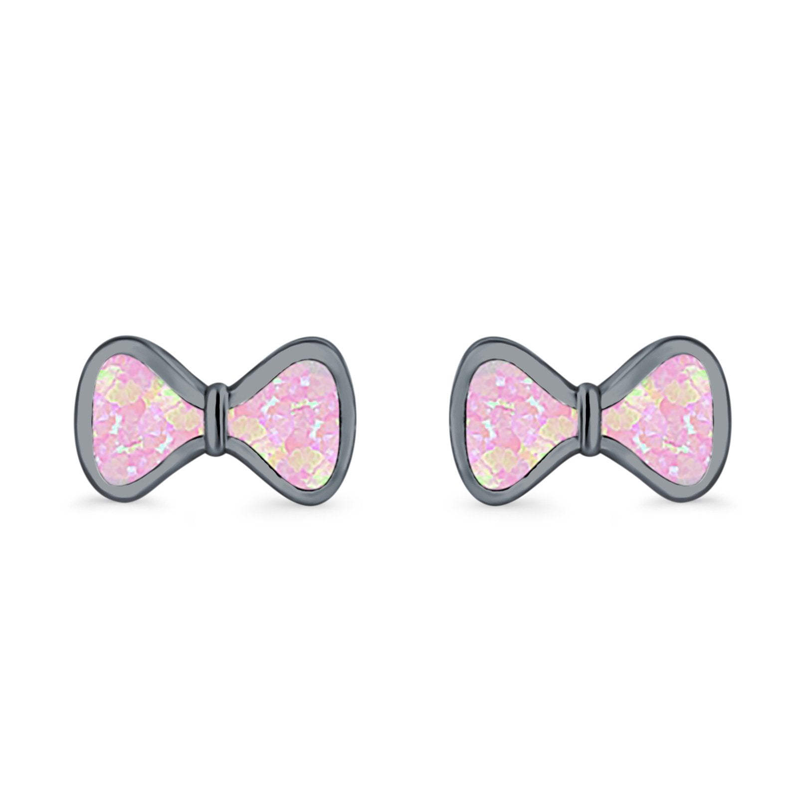 Bow Stud Earrings Lab Created Opal 925 Sterling Silver (5mm)
