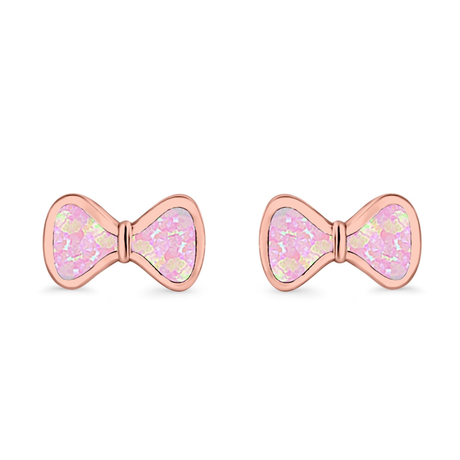 Bow Stud Earrings Lab Created Opal 925 Sterling Silver (5mm)