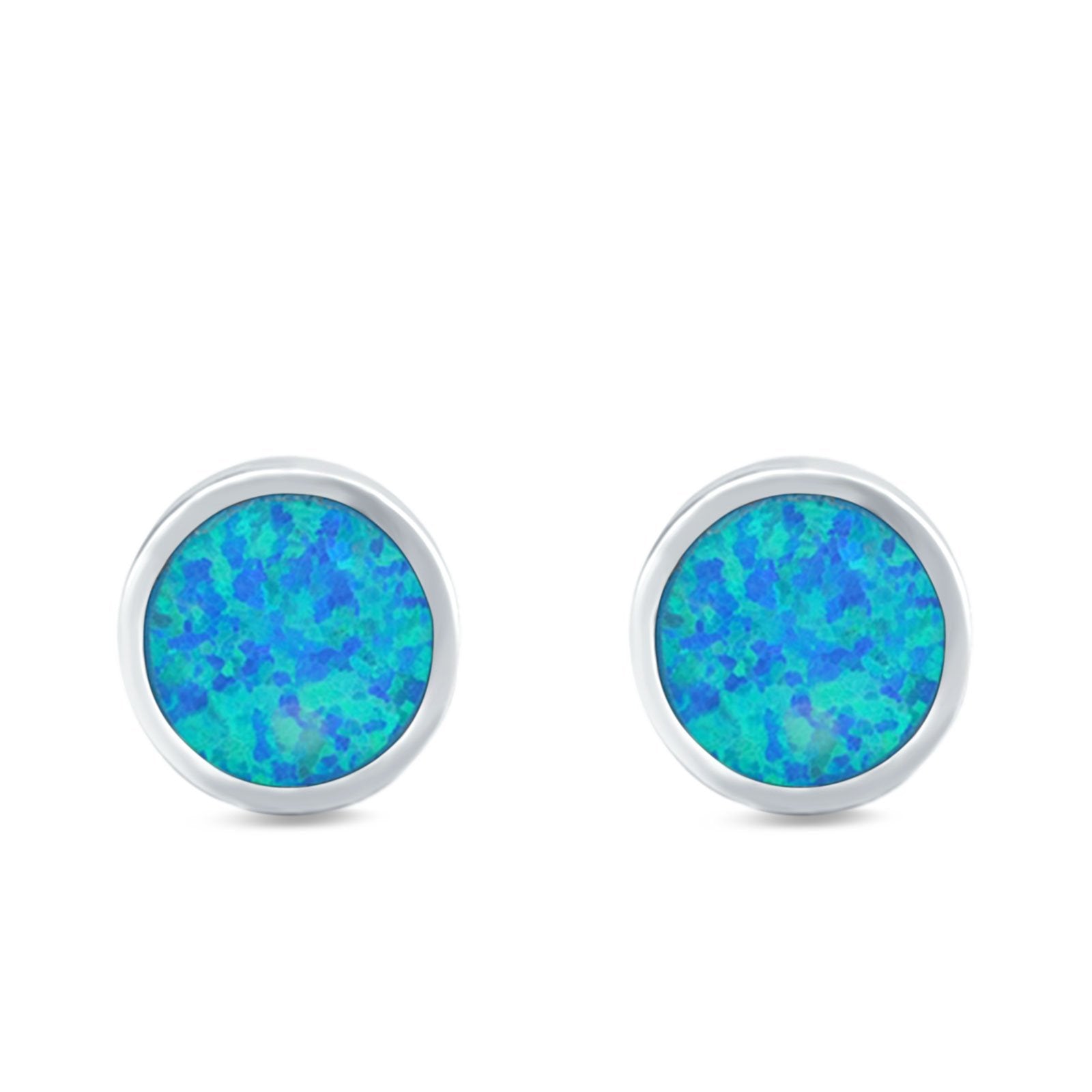 Bezel Round Stud Earrings Created Opal 925 Sterling Silver (10mm)