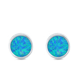 Bezel Round Stud Earrings Created Opal 925 Sterling Silver (10mm)
