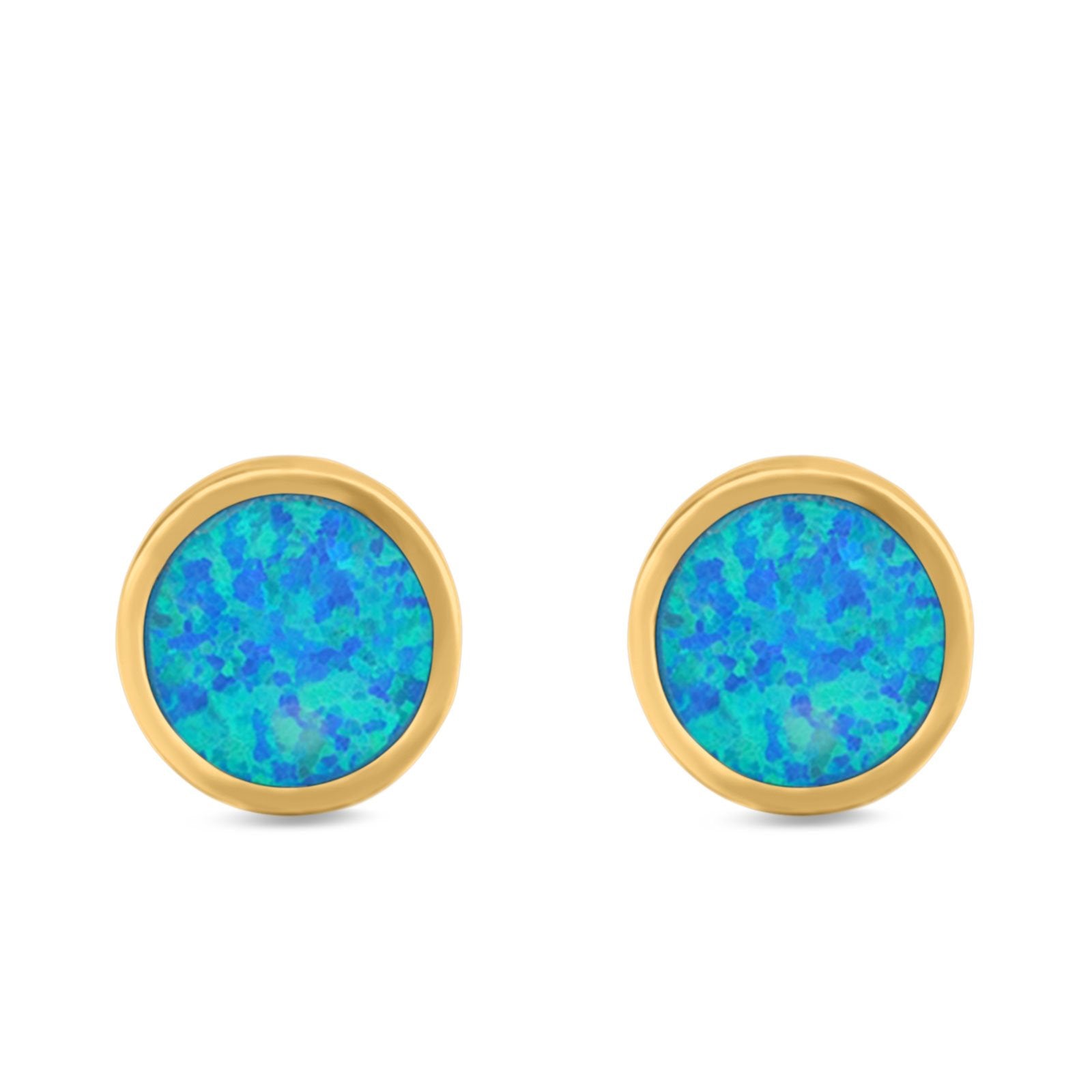 Bezel Round Stud Earrings Created Opal 925 Sterling Silver (10mm)