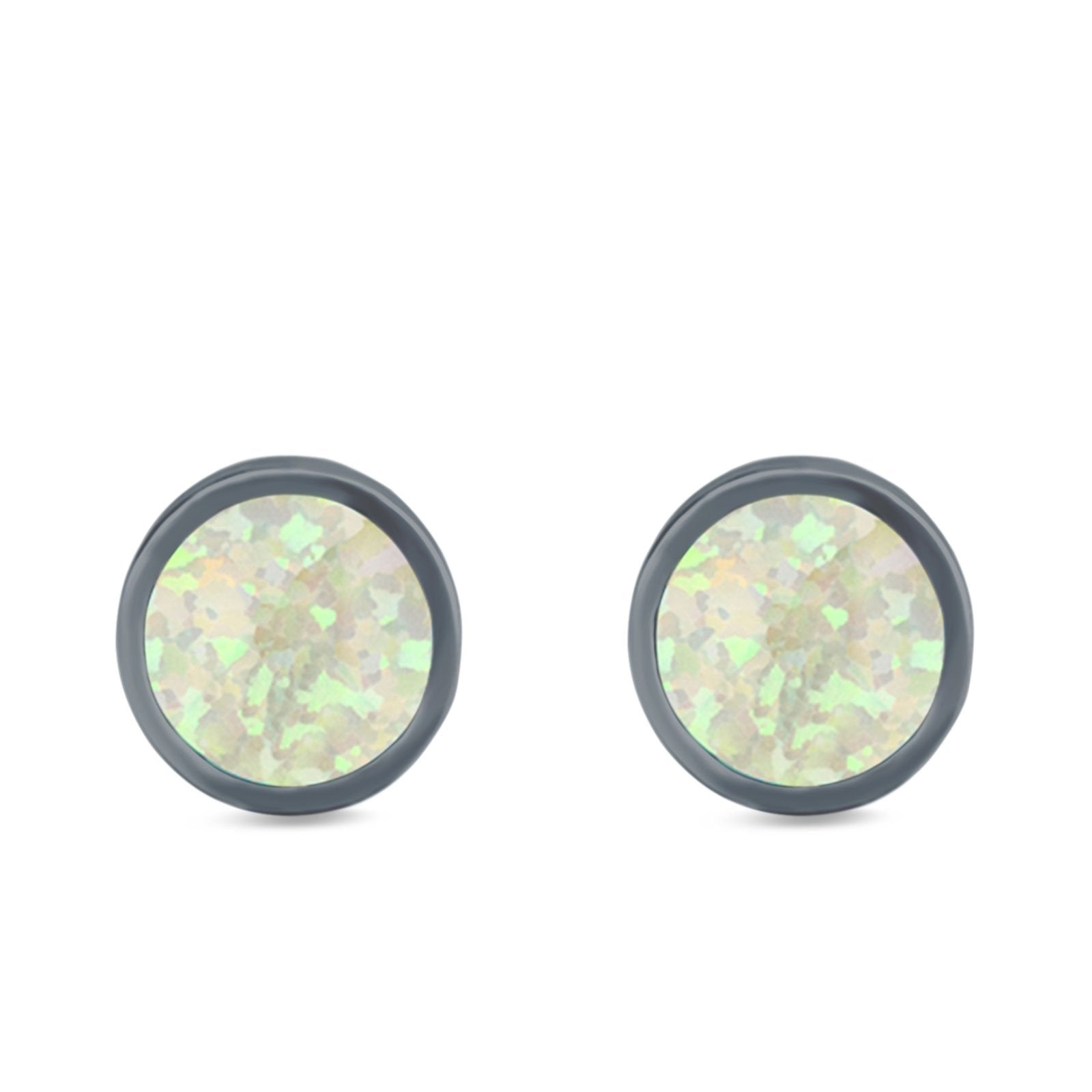 Bezel Round Stud Earrings Created Opal 925 Sterling Silver (10mm)