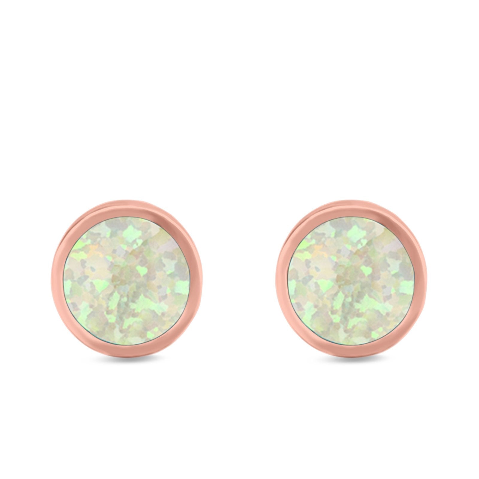 Bezel Round Stud Earrings Created Opal 925 Sterling Silver (10mm)