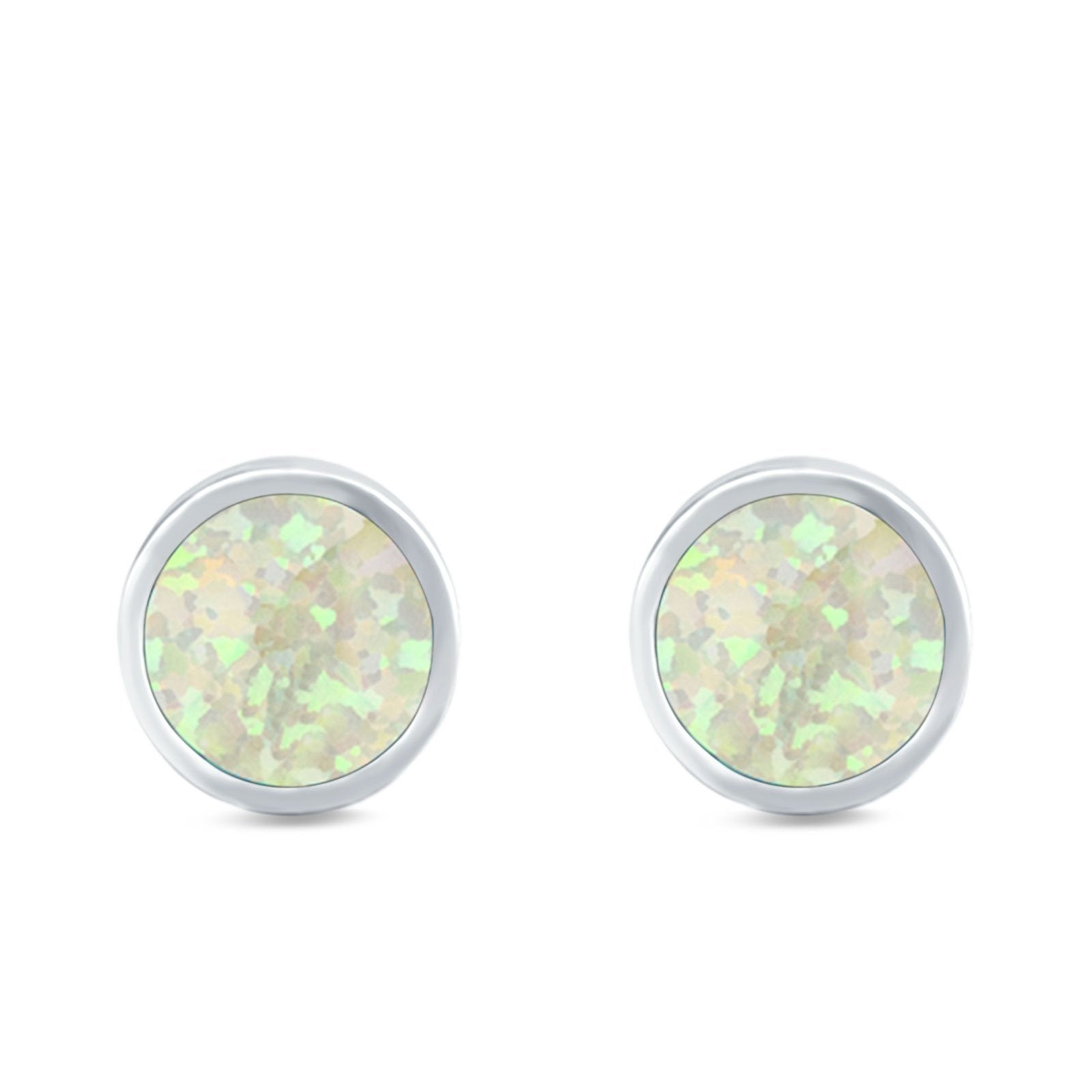 Bezel Round Stud Earrings Created Opal 925 Sterling Silver (10mm)