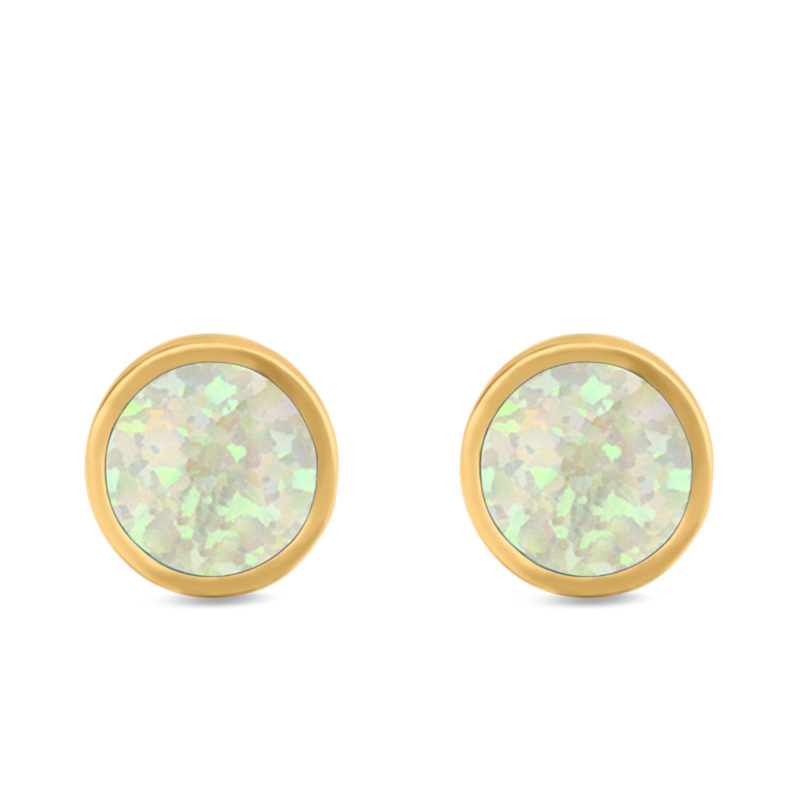 Bezel Round Stud Earrings Created Opal 925 Sterling Silver (10mm)