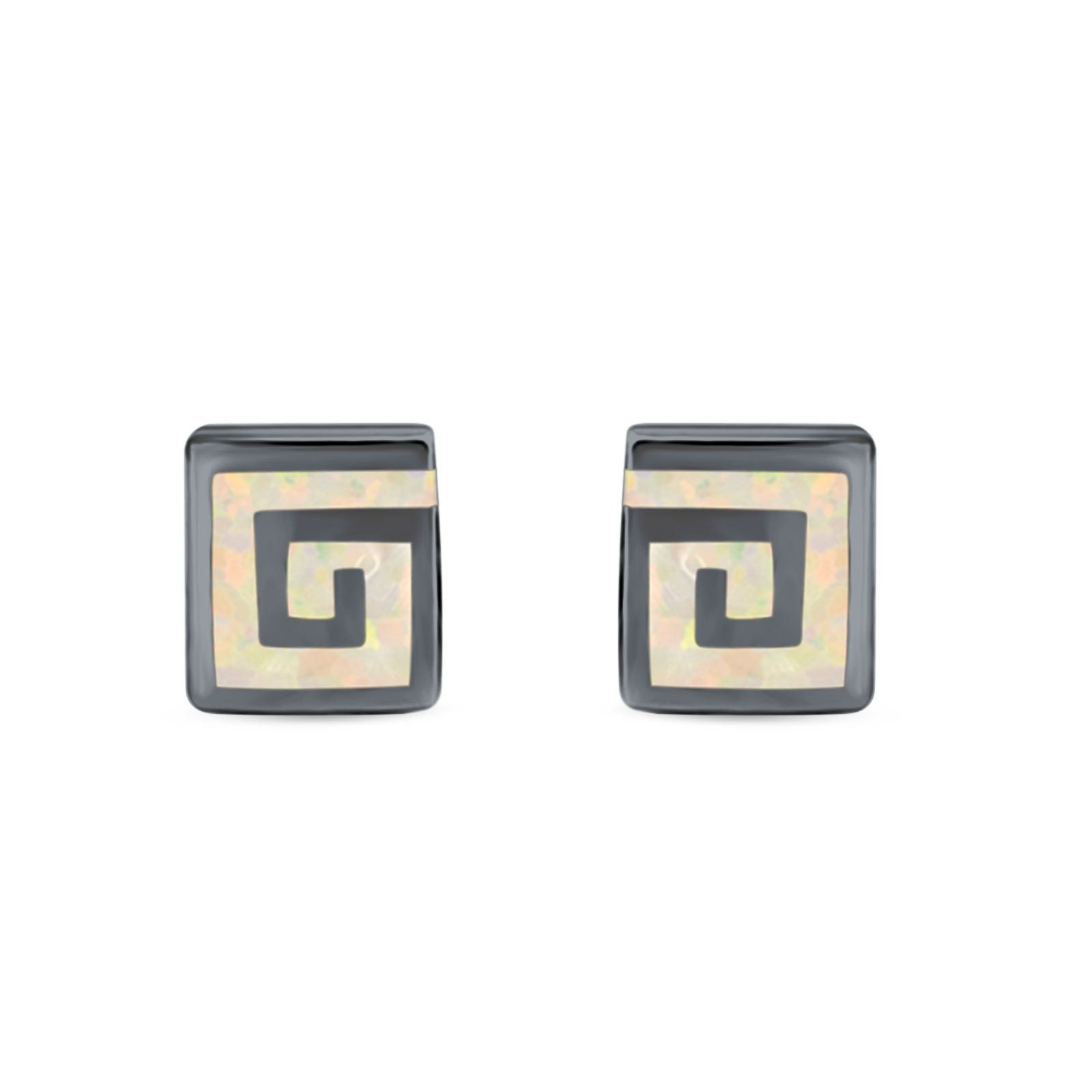 Square Spiral Swirl Stud Earrings Created Opal 925 Sterling Silver (7mm)