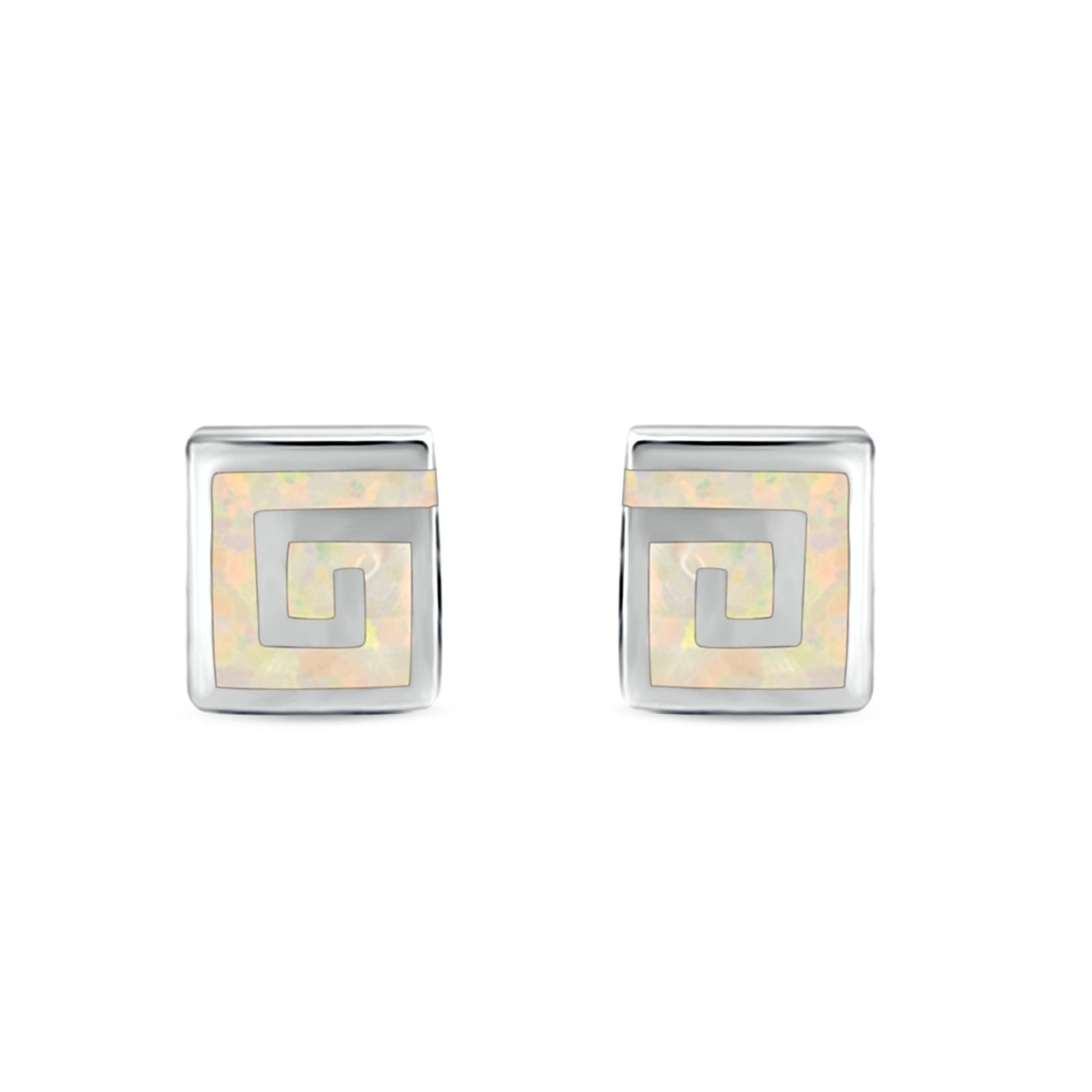 Square Spiral Swirl Stud Earrings Created Opal 925 Sterling Silver (7mm)