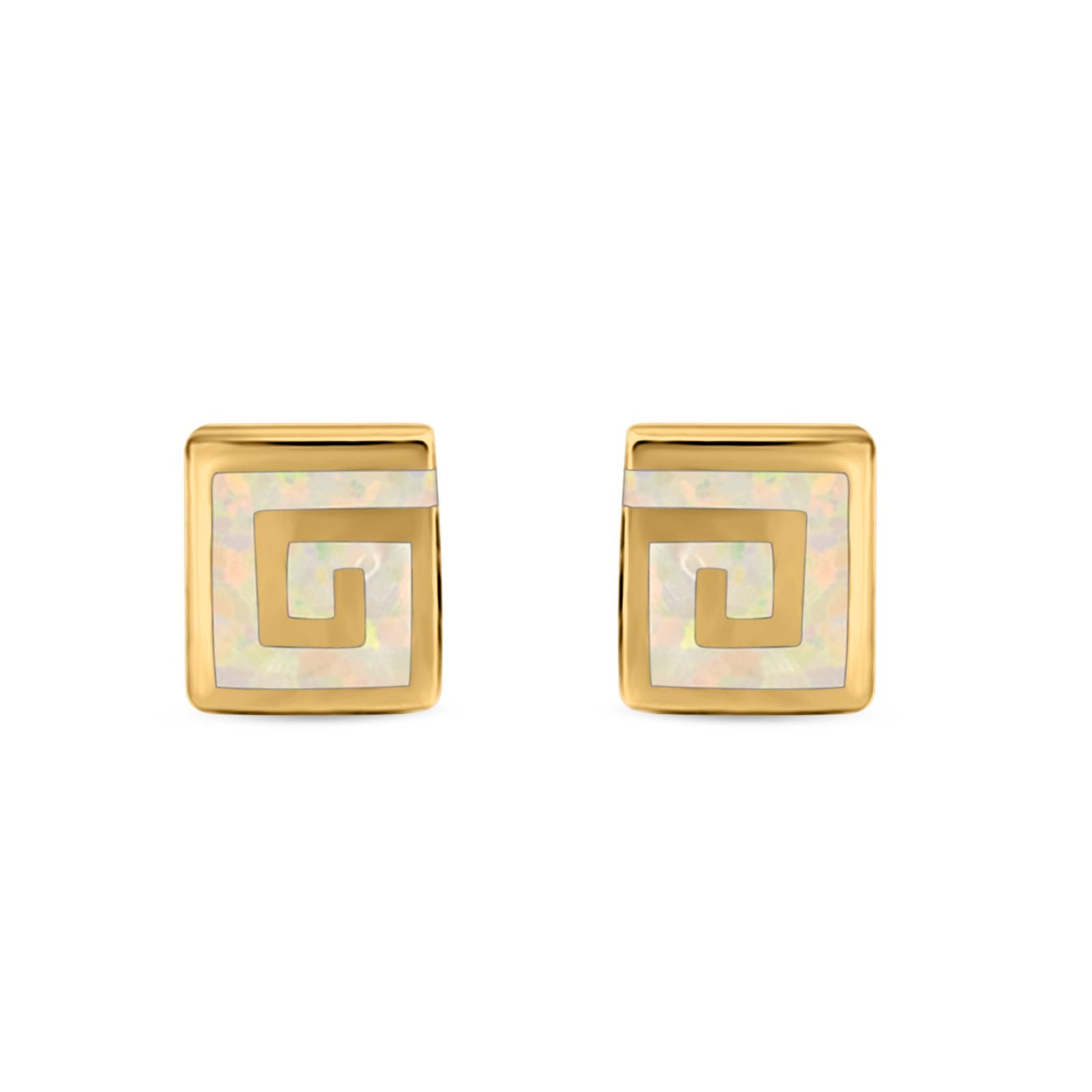 Square Spiral Swirl Stud Earrings Created Opal 925 Sterling Silver (7mm)