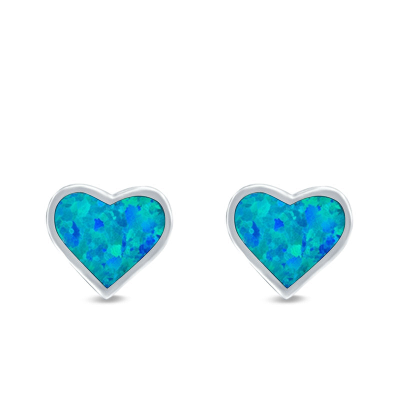 Heart Stud Earrings Created Opal 925 Sterling Silver (8mm)