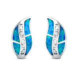Leaf Stud Earrings Created Opal 925 Sterling Silver (17mm)