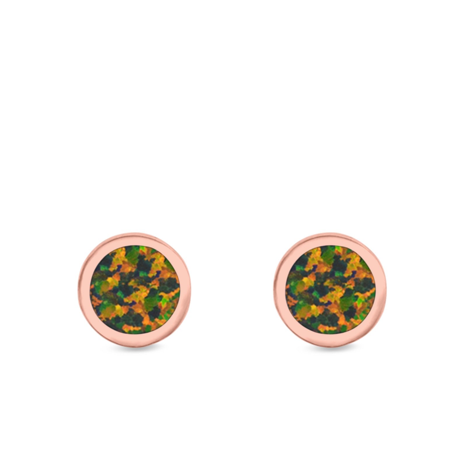 Round Stud Earrings Lab Created Opal 925 Sterling Silver (5mm)