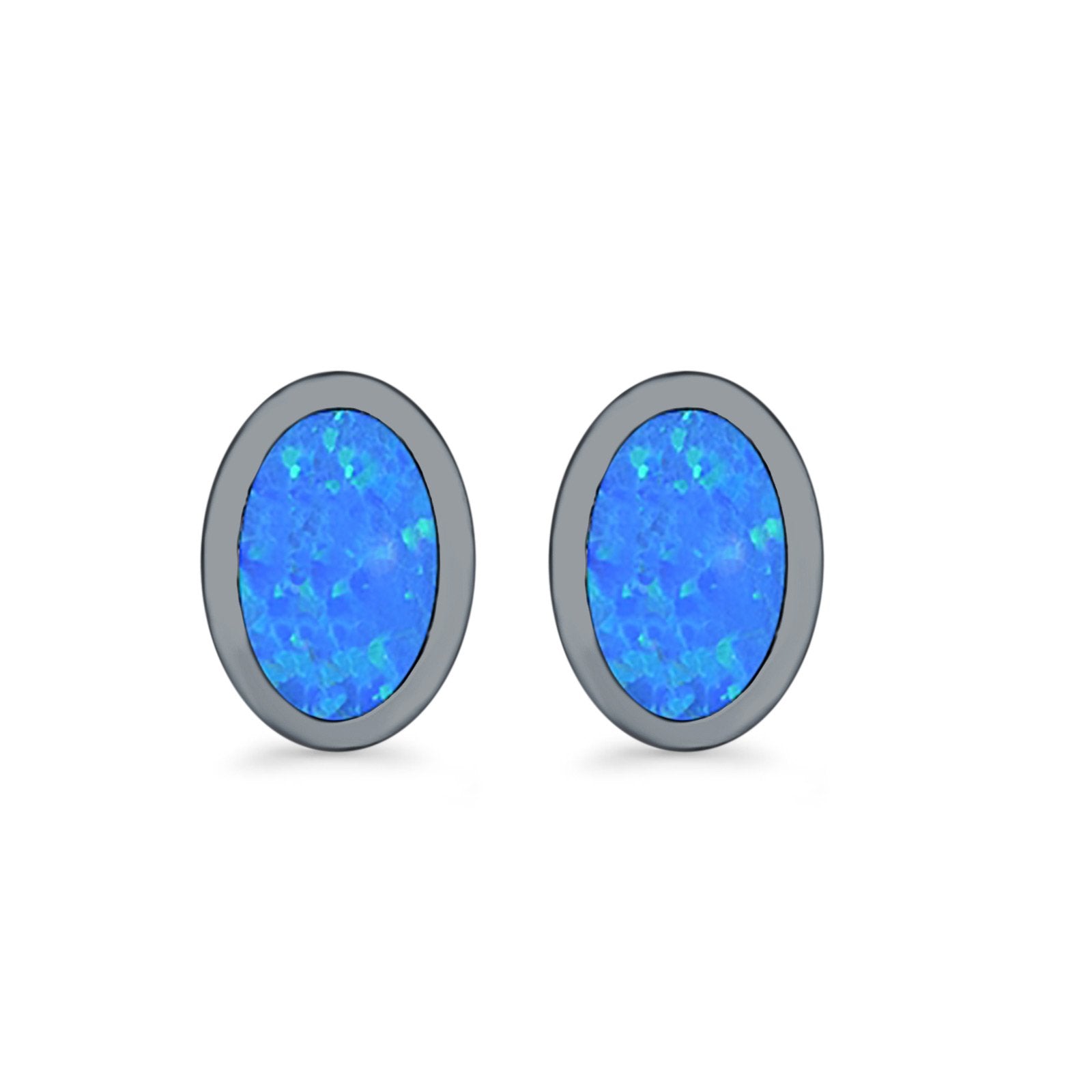 Oval Stud Earrings Lab Created Opal 925 Sterling Silver (7mm)