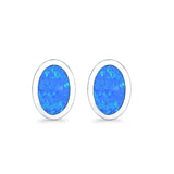 Oval Stud Earrings Lab Created Opal 925 Sterling Silver (7mm)