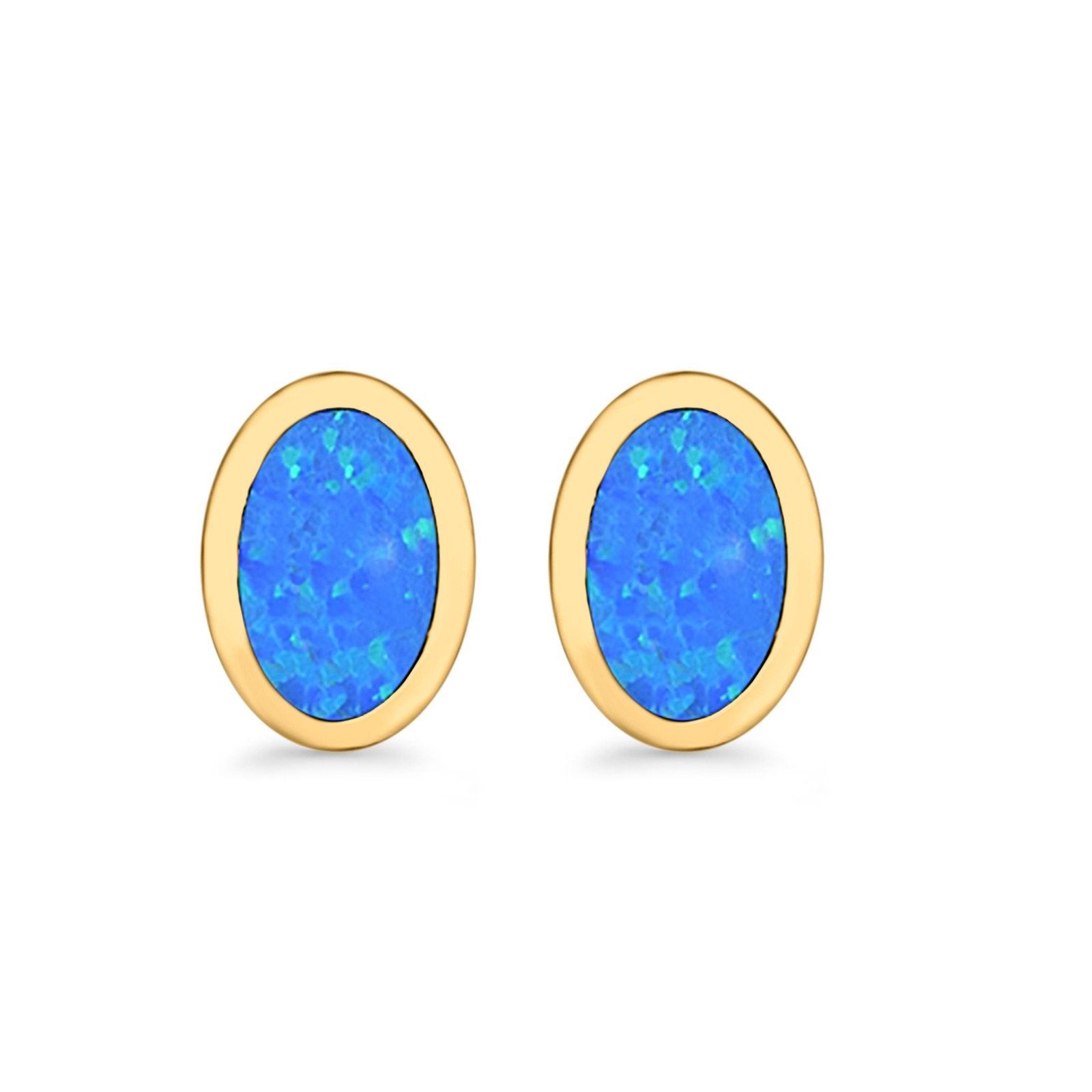 Oval Stud Earrings Lab Created Opal 925 Sterling Silver (7mm)