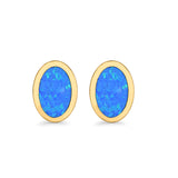 Oval Stud Earrings Lab Created Opal 925 Sterling Silver (7mm)
