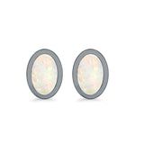 Oval Stud Earrings Lab Created Opal 925 Sterling Silver (7mm)