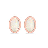 Oval Stud Earrings Lab Created Opal 925 Sterling Silver (7mm)