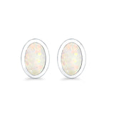 Oval Stud Earrings Lab Created Opal 925 Sterling Silver (7mm)