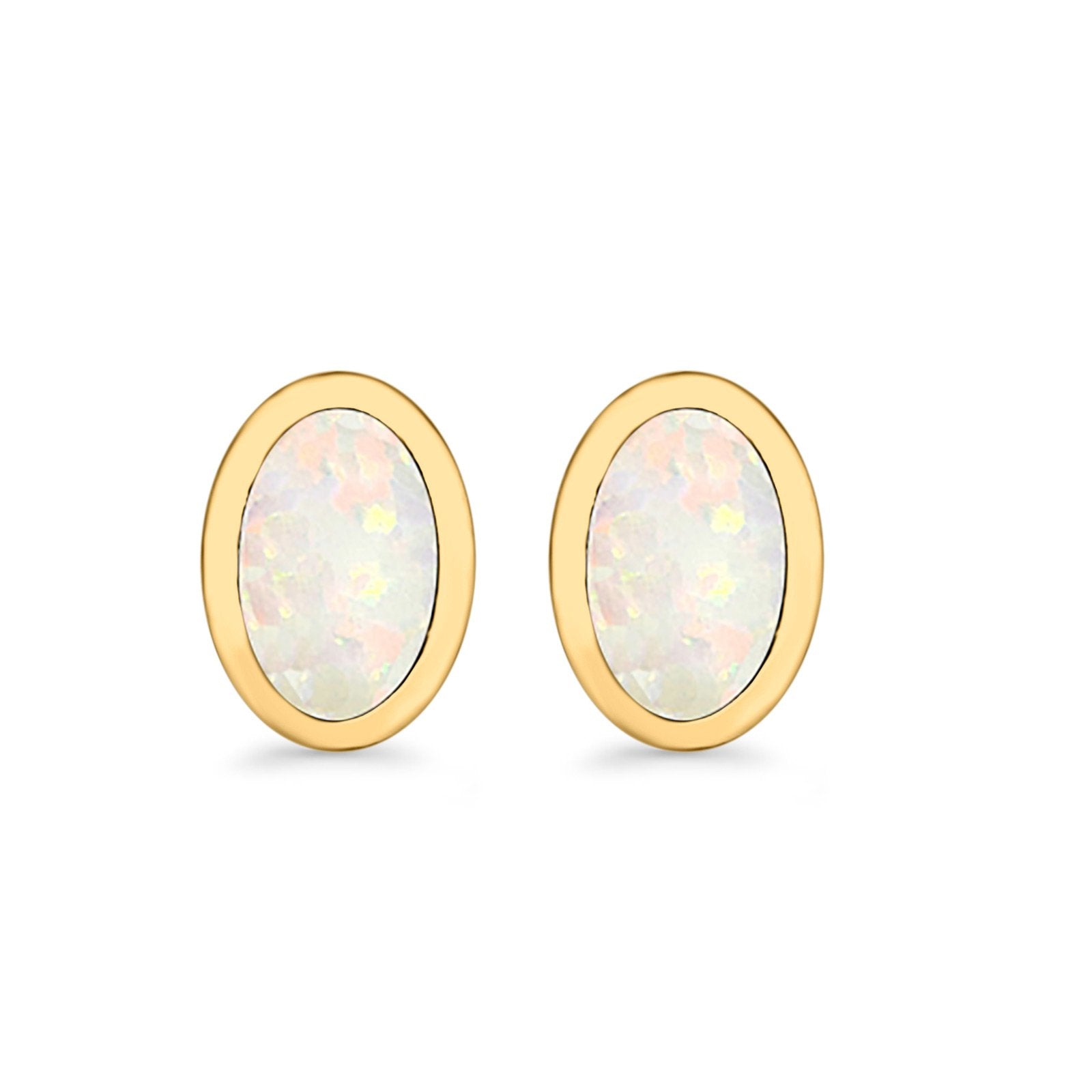Oval Stud Earrings Lab Created Opal 925 Sterling Silver (7mm)