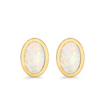 Oval Stud Earrings Lab Created Opal 925 Sterling Silver (7mm)